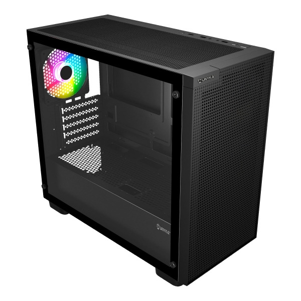 Unykach Revelat Mesh Edge Caja Micro ATX, ITX - Lateral de Vidrio Templado - 3.5", 2.5" - USB-A 2.0, USB-3.0 y Audio - 4 Ventila