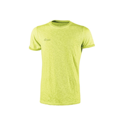 Upower Fluo Camiseta de Manga Corta - Talla 3XL - Algodon Flameado, Tejido Transpirable, Ajuste Slim-Fit, Cuello Redondo Acanalado - Color Amarillo Fluorescente