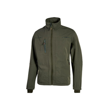 Upower Pluton Chaqueta de Tela Resistente - Talla M - Suave, Repelente al Agua, Transpirable, Secado Rapido, Multiples Bolsillos, Capuchon Ajustable, PuÃ±os a Prueba de Viento, Proteccion DPI1 - Color Verde Oscuro