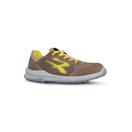 Upower Reflex S ESD Calzado de Seguridad Ligero - Talla 42 - Gamuza Perforada, Puntera Compuesta, Antiperforacion Textil, Suela Antideslizante, Plantilla Antifatiga, Proteccion S1PS FO SR - Color Beige/Amarillo