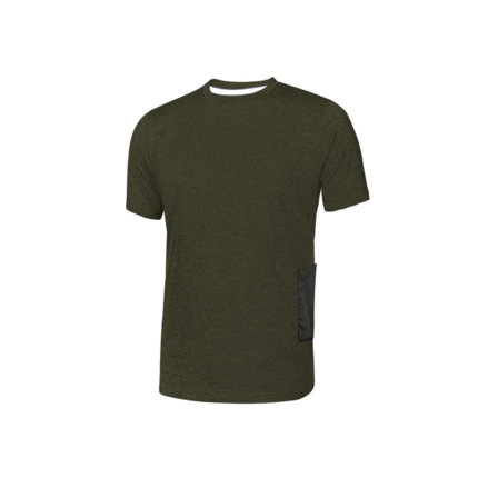 Upower Road Camiseta de Manga Corta Polycotton - Talla 3XL - Slim-Fit, Cuello Acanalado Elastico, Bolsillo Celular, Cinta Reflex, Proteccion DPI1 - Color Verde Oscuro