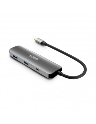 Urban Factory Hubee HUB 4 en 1- USB-C Macho - USB-A/USB-C/HDMI Hembra - 100W PD - Color Gris Metal