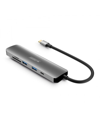 Urban Factory Hubee HUB 6 en 1 - USB-C Macho - USB-A/HDMI/USB-C/SD/MSD Hembra - 100W PD - Color Gris Metal