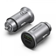 Vention Cargador de Coche 20W 2xUSB (A+C) QC4.0 3.4A - DiseÃ±o Mini - Aluminio Gris