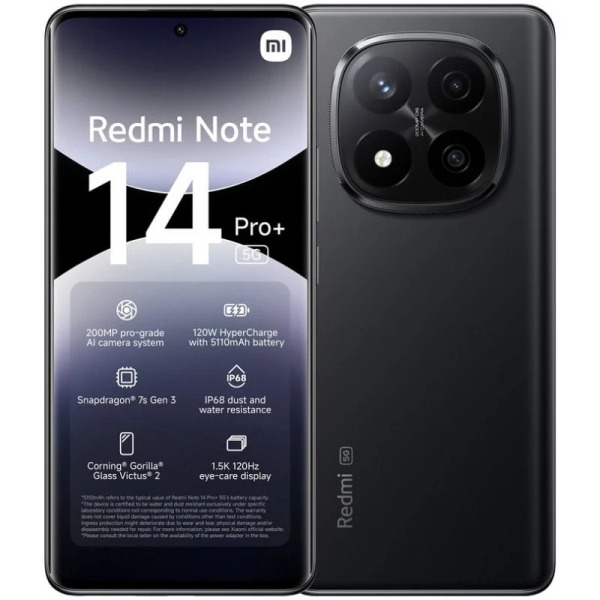 Xiaomi Redmi Note 14 Pro Plus 5G Smartphone Pantalla AMOLED 6.67" - 8GB - 256GB - Camara Principal 200MP - Bateria 5110mAh - Car