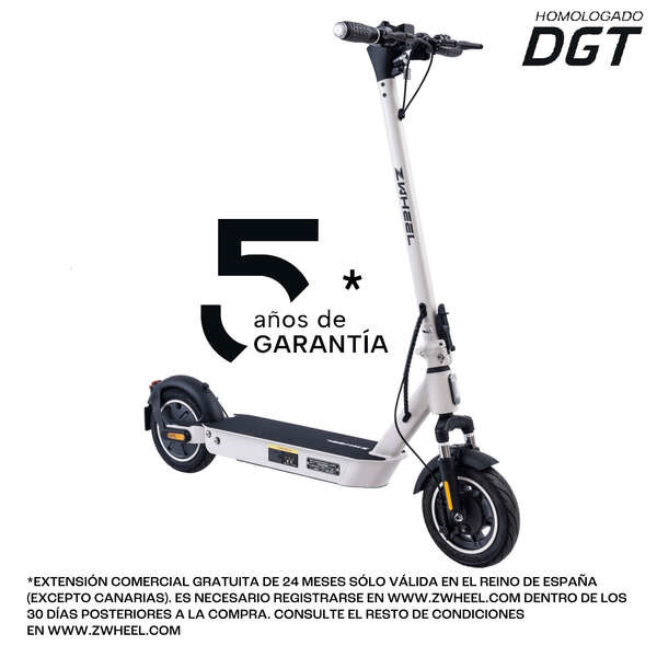 Zwheel ZFox Max Artic White Patinete Electrico Motor 400W - Homologado DGT - Velocidad hasta 25Km/h - Autonomia hasta 50km - 3 M