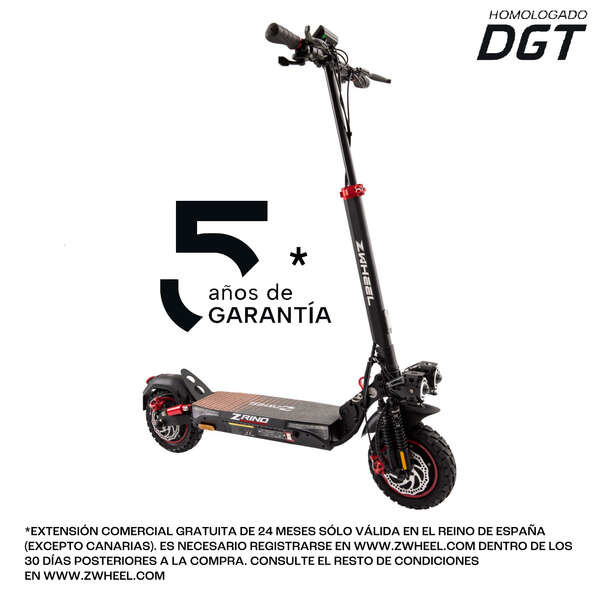 Zwheel ZRino Duo Patinete Electrico Motor 2x 500W - Homologado DGT - Suspension Delantera y Trasera - Ruedas Off-Road 10" - Velo